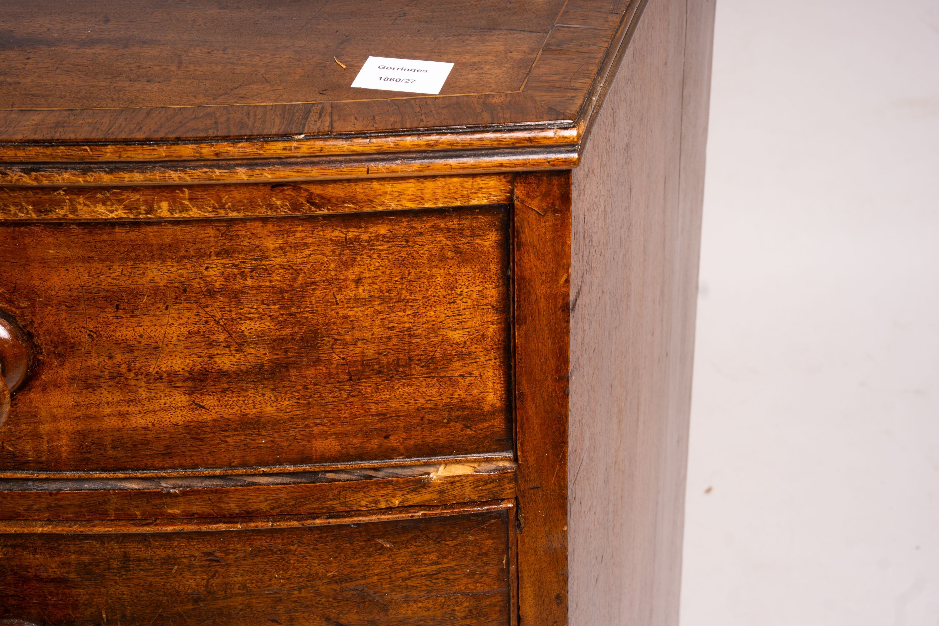 A George IV banded mahogany bowfront chest, width 108cm, depth 57cm, height 105cm